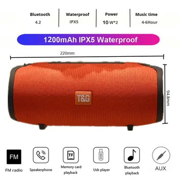 

20W Portable Wireless Bluetooth Speaker Bass Waterproof Sub woofer TG125 Stereo FM Radio TF AUX Portable Outdoor Subwoofer Speak