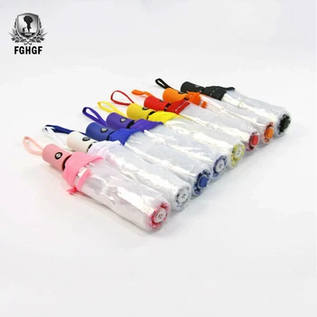 

FGHGF Colorful Transparent Paraguas Automatic Three Fold Umbrella Rian Women's Men's Sun Compact Rain-style Cute Rain Gear