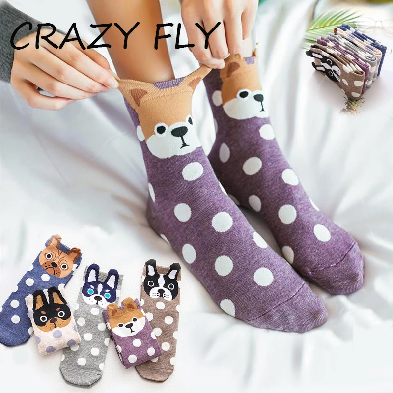 Магазин Crazy Fly,, модные хлопковые носки Harajuku с рисунком собаки в горошек, забавные носки, женские рождественские носки для мужчин