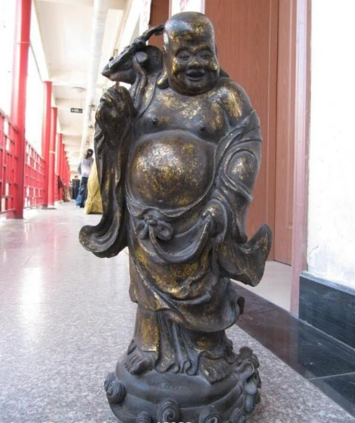

S0681 23 Tibet Bronze Copper gild Lucky bat Maitreya Rohan Buddhist monk Buddha Statue D0318