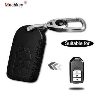 

Leather Remote Case Car Key Bag Cover for Honda 3 Buttons Smart Key Luxury Genuine Hand Sew Black Line 1PC Type B