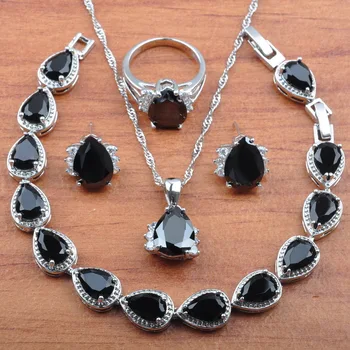 

Natural Australian Black Zirconia Silver Color Dubai Gold Jewelry Sets For Women Wedding Jewelry Best Gift JS0258