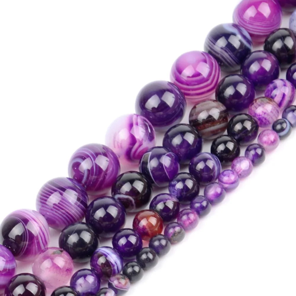 

Natural Gem Stone Purple Stripe Agates Round Loose Beads Select Size 4mm To 12mm Charm Bracelet Necklace Handicraft Diy Beads