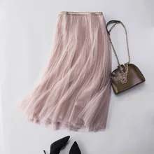 Плиссированная юбка, Новая женская юбка, Корейская версия, высокая талия, тонкая сетчатая юбка, большая трапециевидная юбка