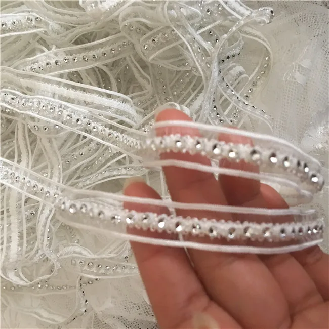 Lace Ribbon 1.3CM Wide Stylish White Black Glitter Beads Handmade Lace Collar Ribbon Edge Trim Bridal Applique Skirt Splice DIY Sewing Decor lace sewing supplies lace sewing accessories lace decoration lace accessories lace garment accessories