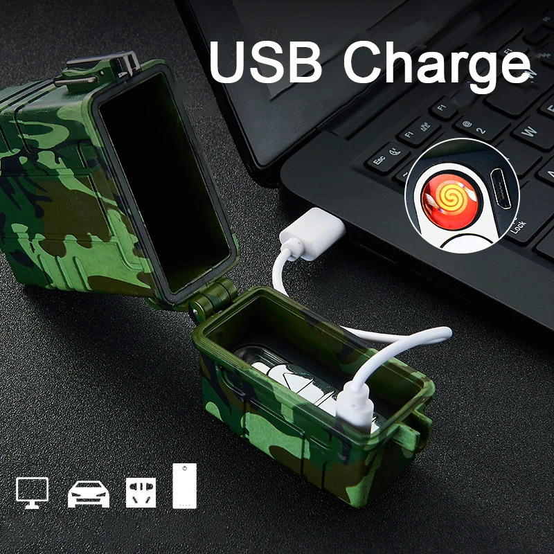 Водонепроницаемый футляр для сигарет с электронная USB Зажигалка военный 20 шт