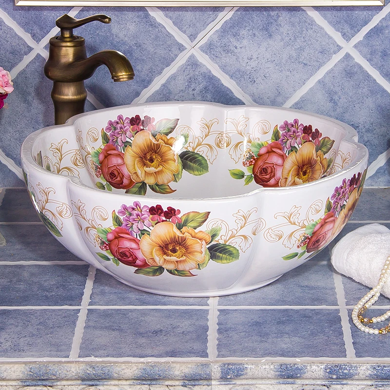 China Artistic Porcelain Countertop wash basin bathroom sinks Rose