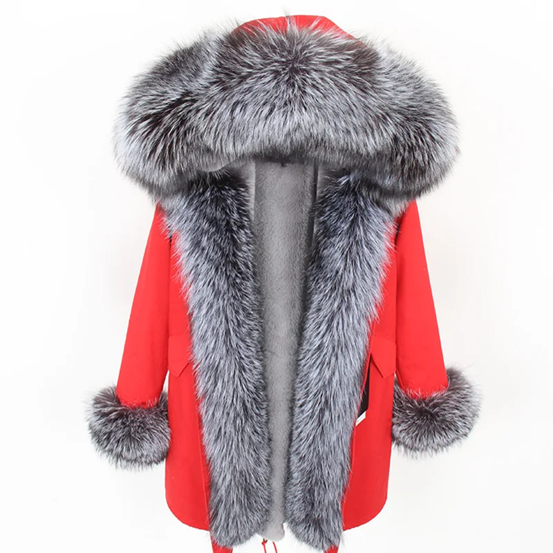 Maomaokong, искусственный мех, подкладка из хлопка, парка, натуральный Лисий мех, воротник, теплая Повседневная Меховая куртка, зимнее пальто