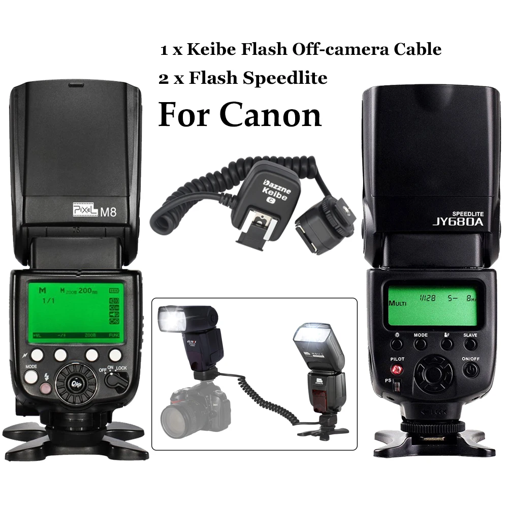 

PIXEL M8 2.4G Wirelesst Control+JY-680A Flash Speedlite+Pixel Keibe TTL Off-Camera Flash Cable Flashgun Cord For Canon DSLR