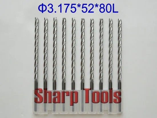 NO Chip 3.175x52MM 3 Flute Spiral End Mill Tungsten Carbide Milling Cutter, 10pcset CNC Router Cutters for Wood Cutting Milling