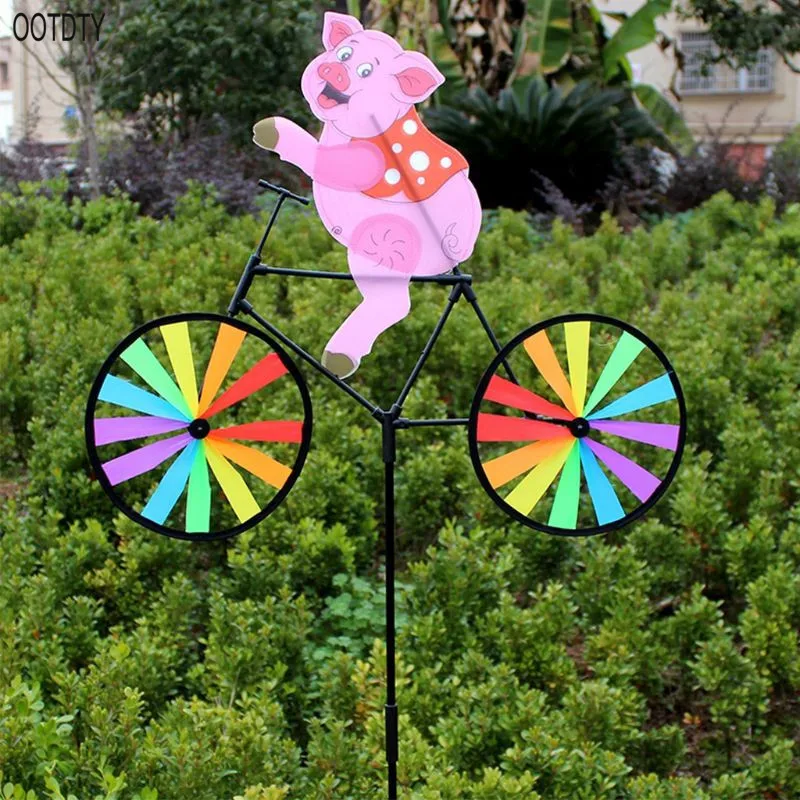 Cute 3D Animal pig on Bike Windmill Whirligig Garden Lawn Yard Decor Wind Spinner Cute 3D Animal pig on Bike Windmill Whirligig Garden Lawn Yard Decor Wind Spinner