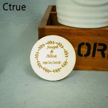 5 см пользовательские круглая Конфета бирки персонализированные гравировка на дереве Флора Любовь Сердце центральный свадебный стол украшения сувениры