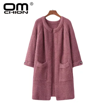 

OMCHION Casaco Feminino 2018 Winter Clothes Women Solid Pockets Long Cardigan Casual Korean Mohair Sweater Coat Knitwear LP133