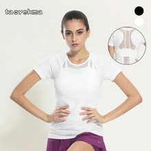 Новые сетчатые рубашки для йоги спортивная одежда майки для фитнеса спортивные футболка женщина тренажерный зал для спортивной тренировки работает одежду для Для женщин