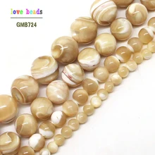 Doğal Trochus kabuk taş 4/6/8/10mm yuvarlak dağınık boncuklar 15 inç/strand kadınlar takı yapımı için DIY bilezik kolye (F00578)