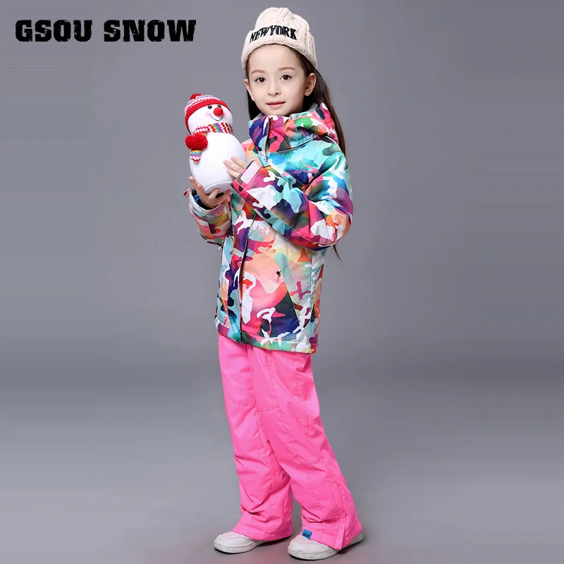 

Gsou Snow Winter Children Ski Suit Color Camouflage Girls Windproof Waterproof Breathable Keep Warm Ski Suit Children's
