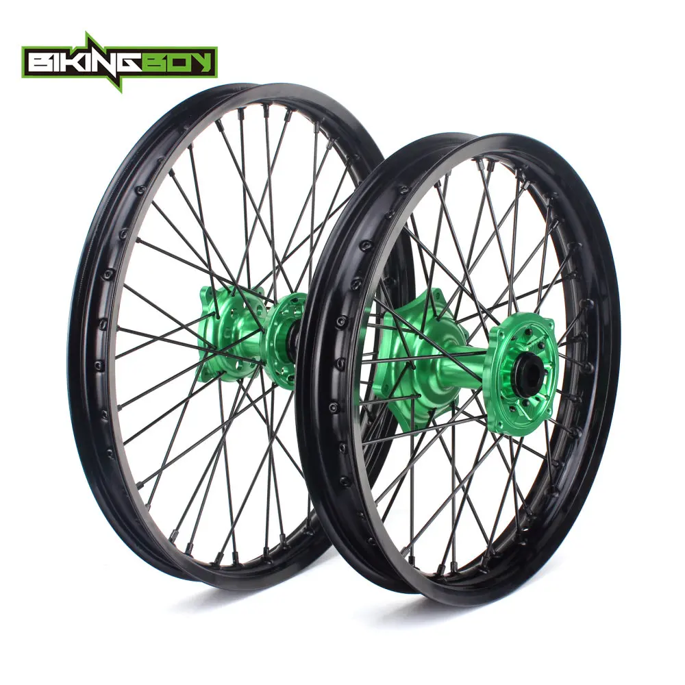 BIKINGBOY спереди и сзади 2" 18" для Kawasaki KX250F KX450F 06-19 KLX450R 08-12 KXF 250 KX-F 450 KX 125 250 06-13 обод колеса концентратора MX - Цвет: Pair