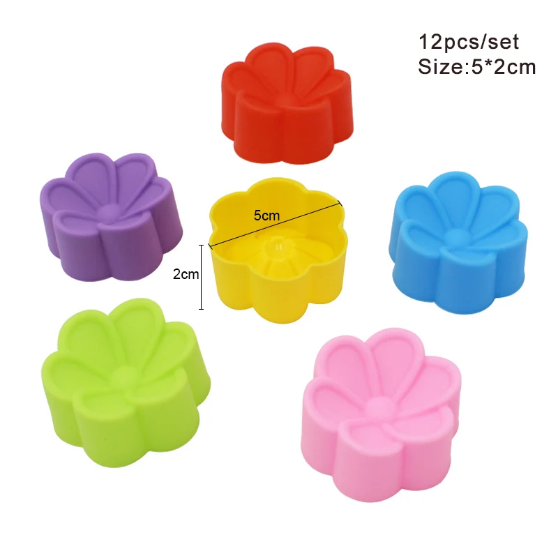 12 шт./лот, Пищевая силиконовая мини-форма для кексов, инструменты для торта, силиконовая форма для торта, капкейков, маффинов - Цвет: Flower
