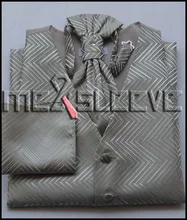 Men’s Tuxedo Vest 4 Pieces Set – Vest with ascot Tie, Handkerchief