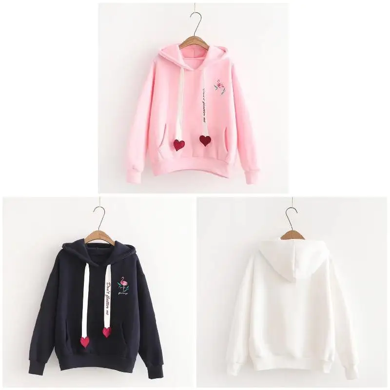 

Newly Winter Embroidery Womens Hoodies Preppy Crane Autumn Causal Sweatshirts Long Sleeve Pullover Tops