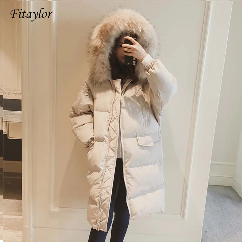 

Fitaylor Winter Long Jacket Women Cotton Parkas Large Fur Collar Hooded Coat Casual Padded Warm Jackets Wadded Snow Overcoat