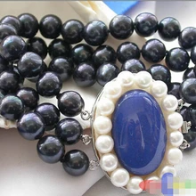 3row 11 мм черный круглый пресной воды культивированный жемчуг браслет ляпис p2015 благородный стиль естественно прекрасно jewe быстрая