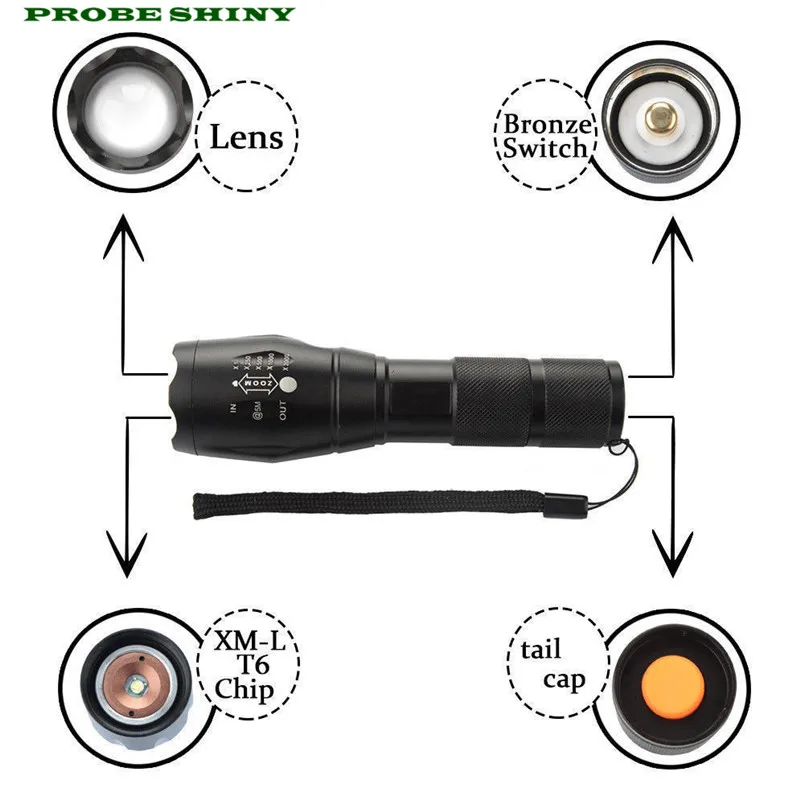 Лидер продаж! X800 Масштабируемые XML T6 светодиодный тактический фонарик + 18650 Батарея Великобритания Plug Бесплатная доставка # no30