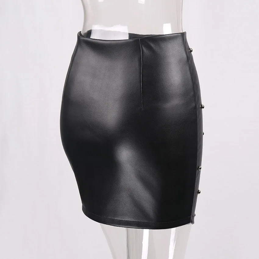 Лето стимпанк кожаная юбка для женщин 2018 Новый сексуальный черный юбки карандаши с заклепками Империя Bodycon Мини RH054