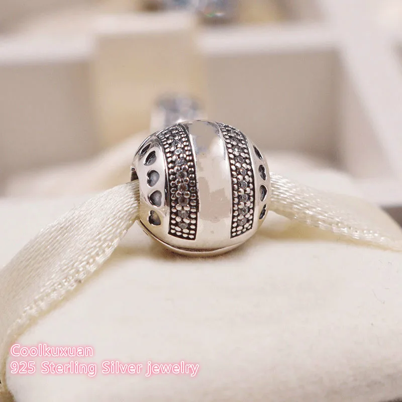 

2018 Autumn Original 100% 925 Sterling Silver Brand Logo Hearts Clip, Clear CZ Beads Fit Pandora Charms Bracelet Jewelry Making