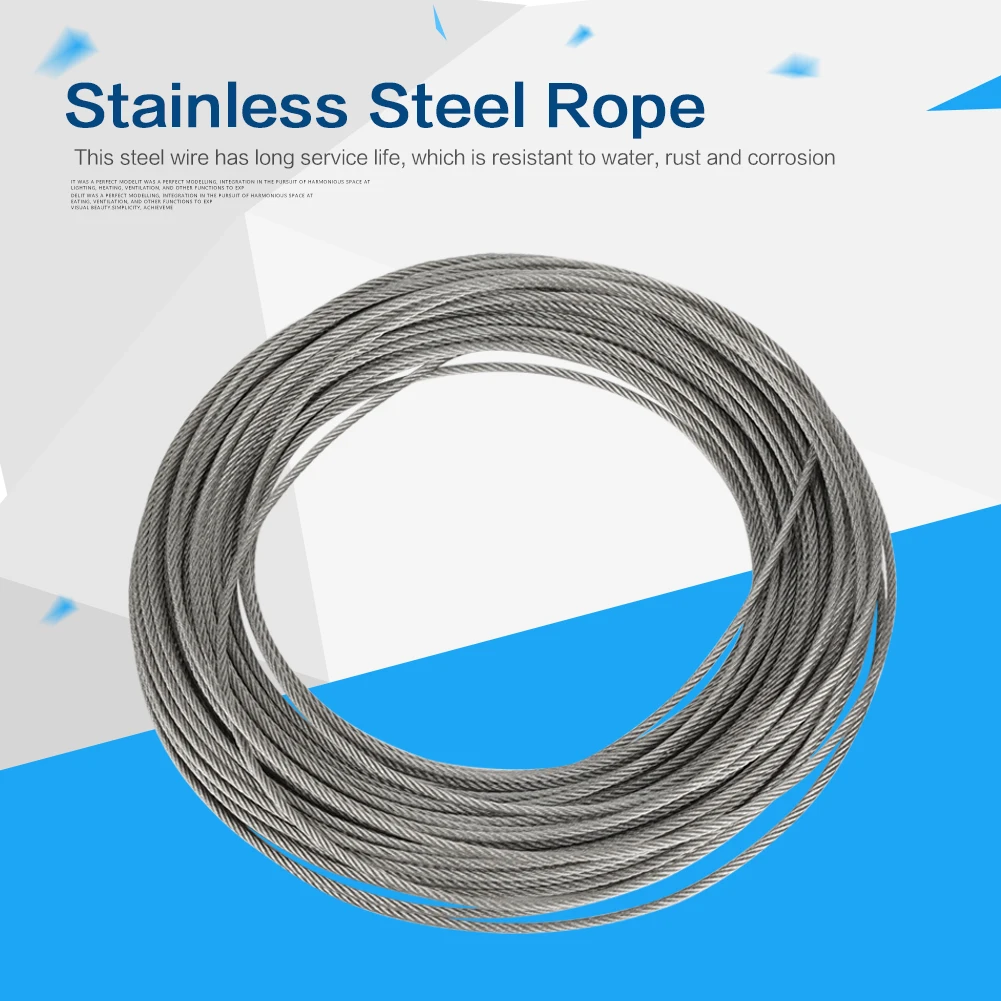 High Quality 1Pc 20m 304 Stainless Steel Cable Wire Rope Hard Steel Wire for Fishing Lifting 22.53mm