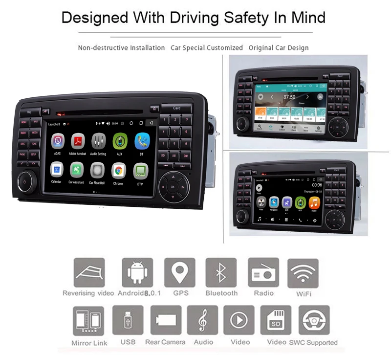 Sale Android 2 Din 7inch DVD Car Audio Navigation System For Benz R W251 R280 R300 R320 R350 R500 With Standard Car Multimedia Player 0