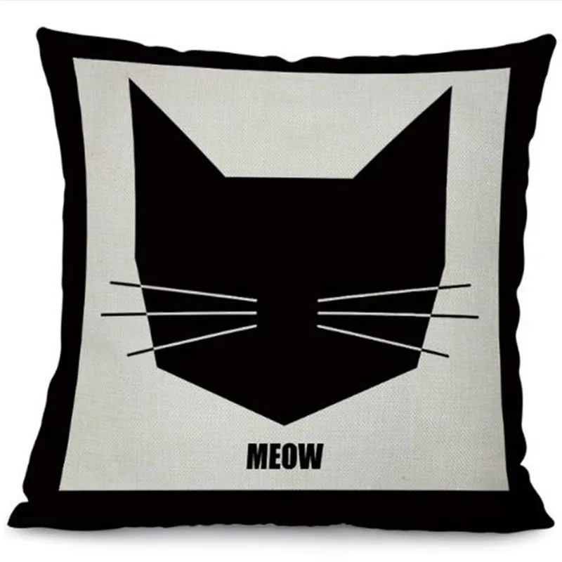 Square Cotton Linen Black Climbing Cat Animals Printed Decorative Throw Pillows Home Decor Cushion For Sofas No Core