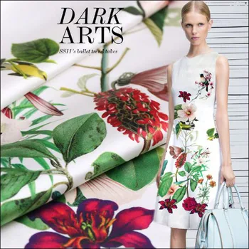 

Top Good Wide108cmx118cm 1pc Silk Fabric Stretch Charmeus Flower Leaf Digital Print Satin Silk Fabric Sewing Material Diy Dress