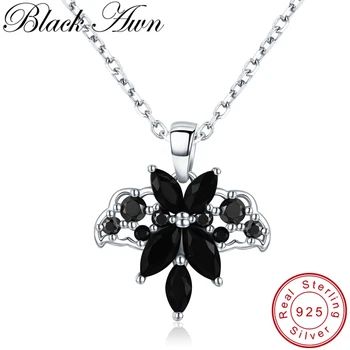 

[BLACK AWN] 925 Sterling Silver Bat Necklace for Women Black Spinel Necklaces Pendants Female Sterling Silver Jewelry K033