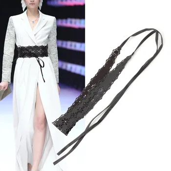 

2020 New Black White Wide Corset Hollow Flower Belt Female Self Tie Obi Cinch Waistband Belts for Women Wedding Dress Waist Band