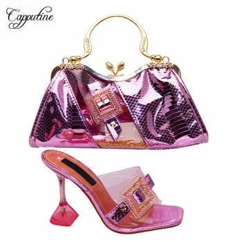 

2020 Fuchsia Color Woman Shoes And Bag Set Strange Style Super High Heels Shoes And Matching Bag Set For Wedding Party