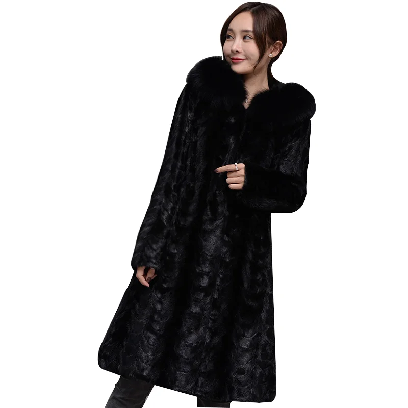 Натуральное Норковое меховое пальто с длинным капюшоном и воротником из лисы, женская меховая куртка из натурального меха норки, верхняя одежда