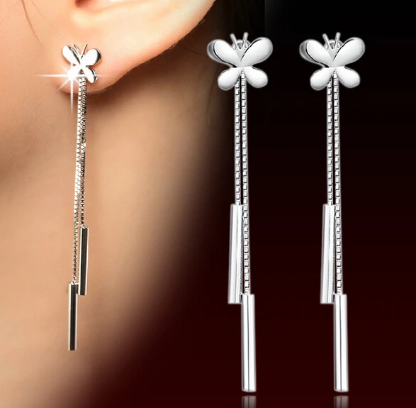 

High Quality Silver-color Jewelry Earring Simple Style Butterfly Long Tassel Earrings Drop Dangle Ear Jewelry For Women