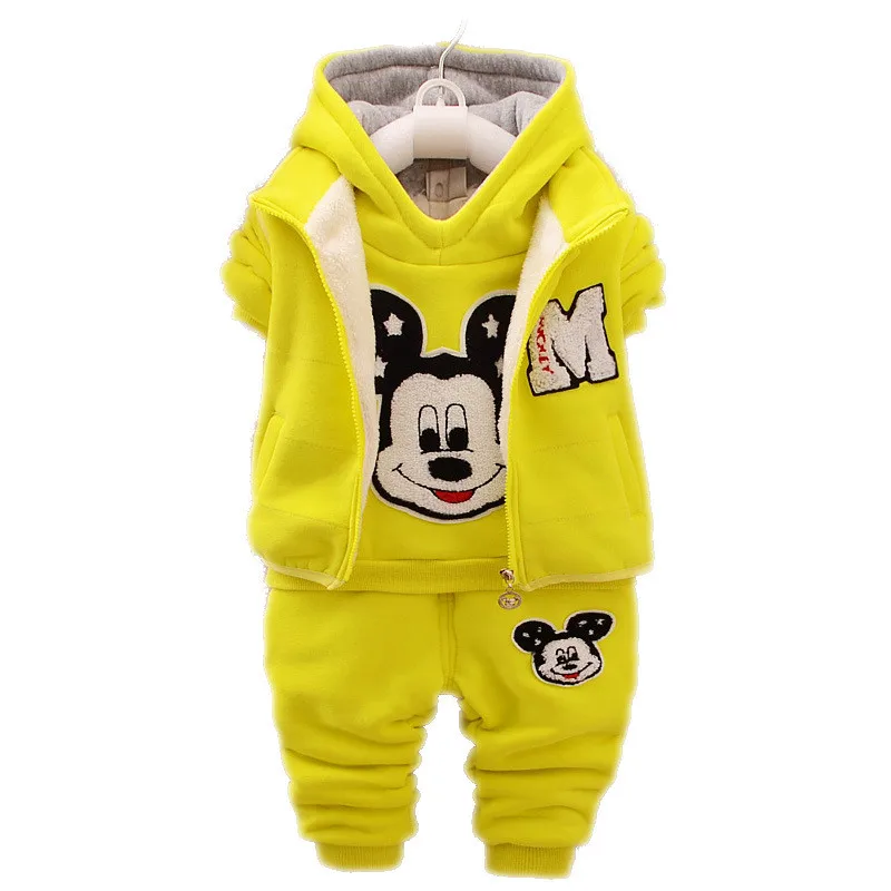 

New Girls Fashion Fleece Winter Warm Three-piece Suit Thicken Boy Fleece Kids Clothing Children Hoodies Infant Clothes Waistcoat