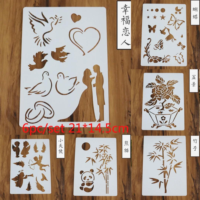 

6pc Stencils Children Drawing Templates DIY Graphics Painting Scrapbooking Stamp Album Embossed Decor Drawing Template Reusable