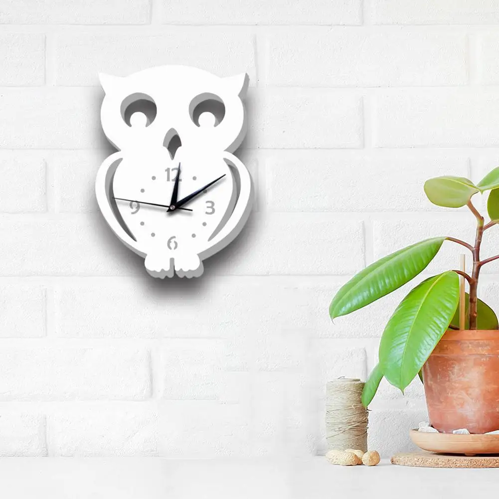 

Cute Acrylic Owl Shape Precise Wall Clock Home Bedroom Background Hanging Decor
