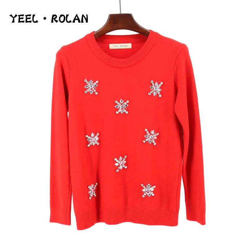 2018 New Design Women Spring Casual Warm Knitted Pullover Clothing O-Neck Simplee Long Sleeve Sweaters with Zircon Loose Sweater Sweaters