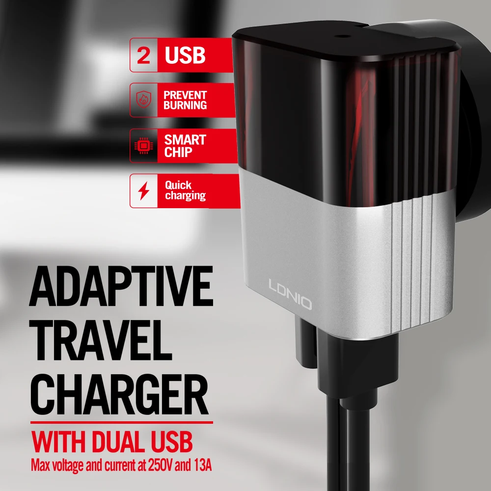 LDNIO A2206 2.4A US Plug серый и красный двойной USB Путешествия A.C. Источник мини настенное зарядное устройство для samsung Galaxy s8