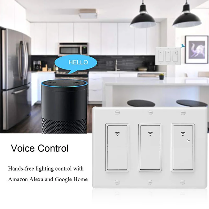 For Fan Light Smart Switch Light WiFi Wireless Remote Control In-Wall Switch Compatible with Alexa Google Home Assistant