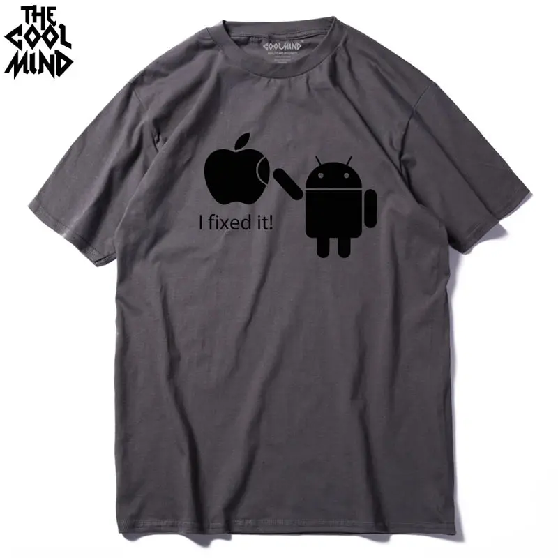 COOLMIND FU0116A, хлопковые мужские футболки, Android Robot, Мужская футболка, Apple Humor Logo, с принтом, забавная футболка, короткий рукав, футболки