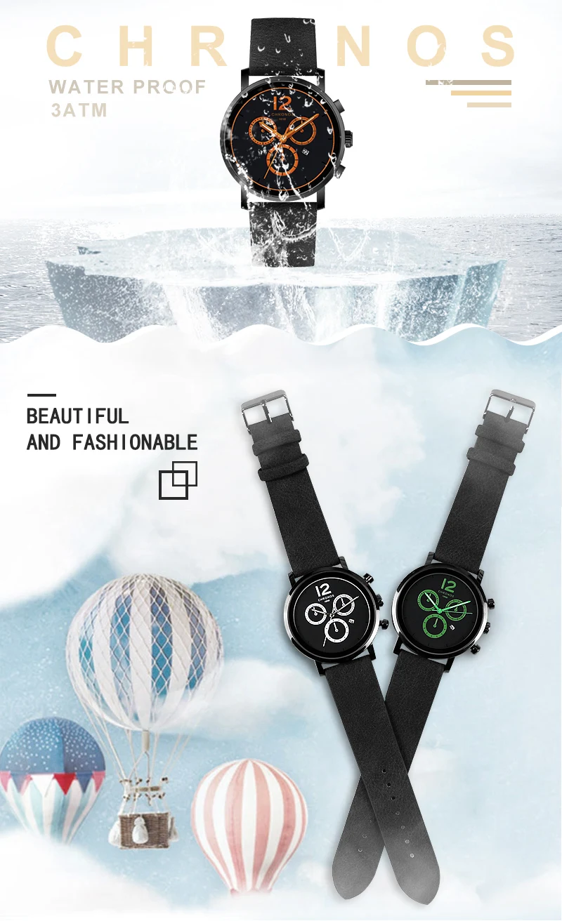 CHRONOS лучший бренд Роскошные мужские часы модные повседневные военные кварцевые кожаные Наручные часы Мужские часы