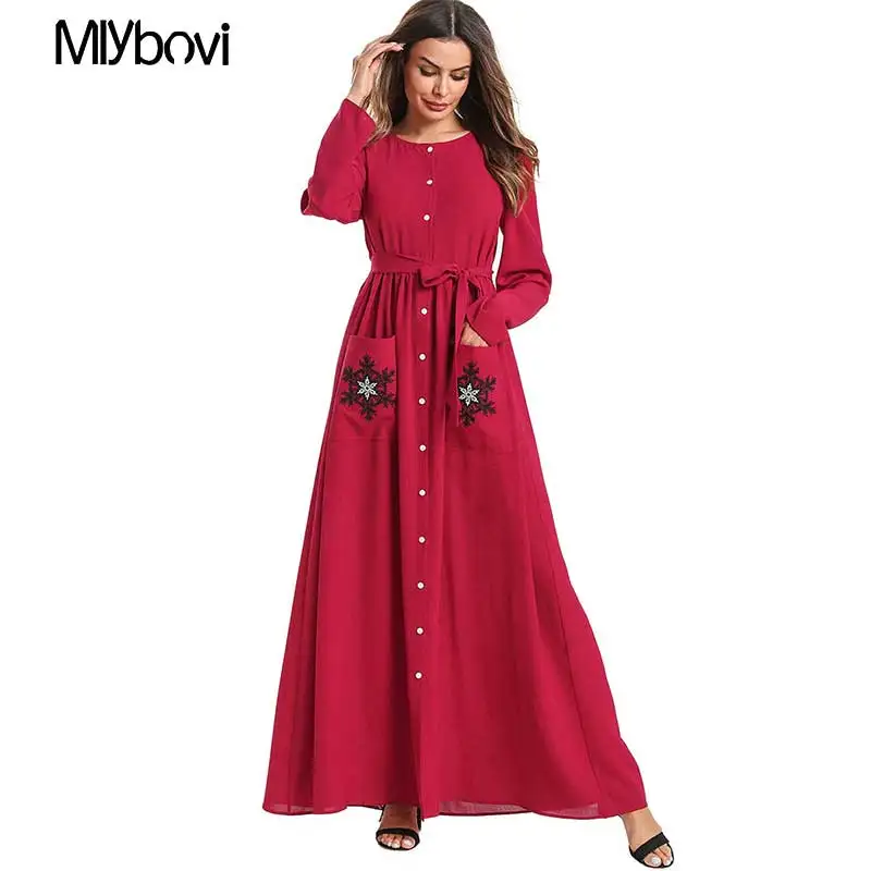 Женское Макси мусульманское платье-Абая Jilbab Цветочные кормление грудью вечерние коктейльные элегантные Этнический кафтан Турция исламское платье для беременных - Цвет: Красный