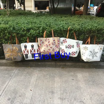 

10pcs/lot new arrival hot selling monogram Christmas tote bag personalize wholesale sequins embroidery X-mas handbag