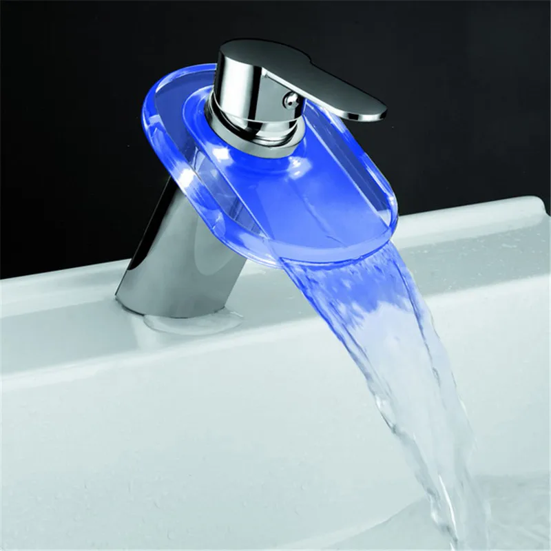 Buy LED Glass Waterfall Bathroom Sink Faucet Basin