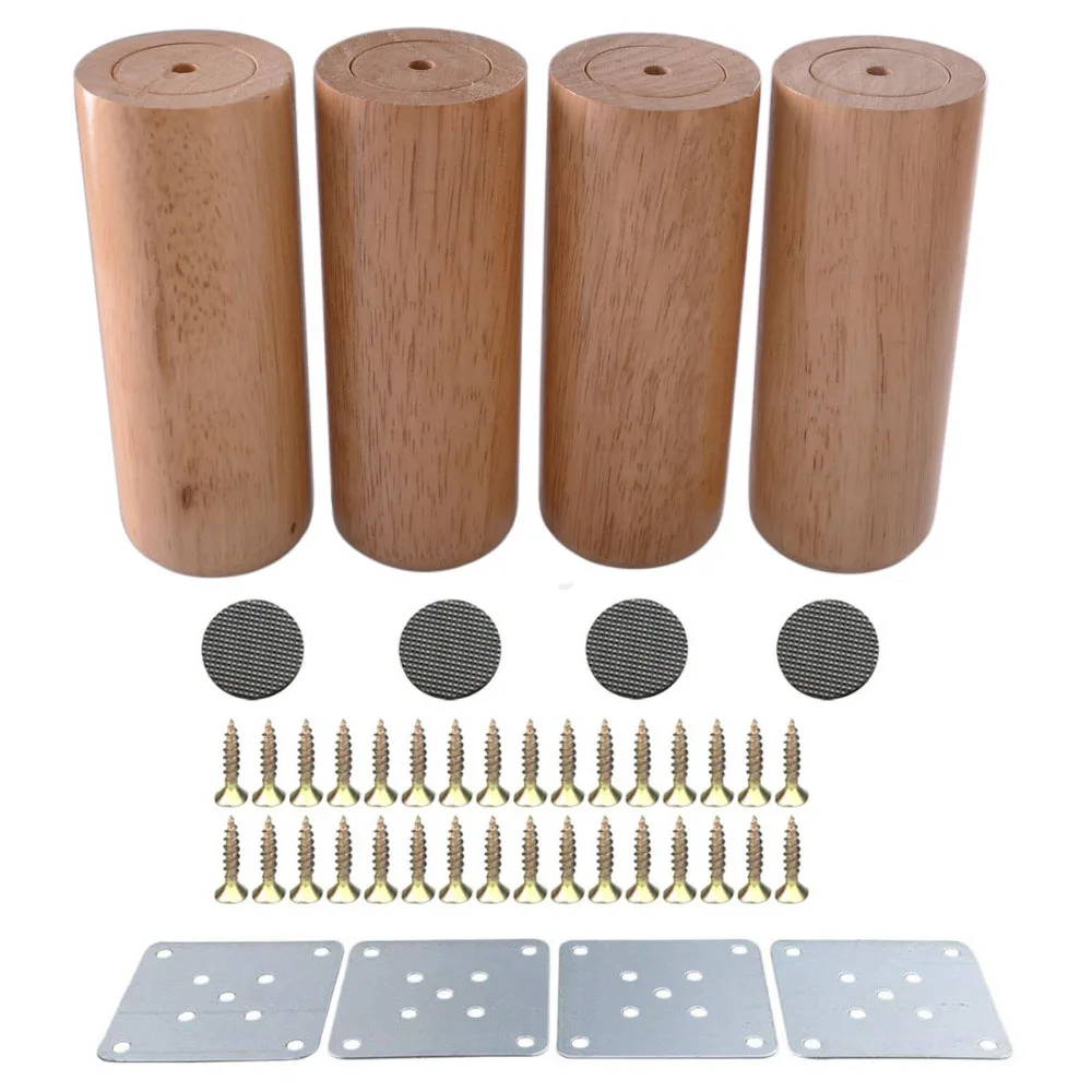 buy 6x10cm Round Wooden Material Sofa Chair Bed Cupboard Tea Table TV Cabinet Wooden Furniture Legs Feet Pack of 4